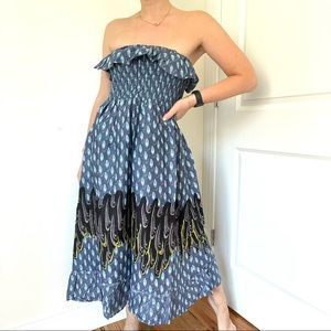 Smocked Bodice Ruffle Trim Printed Cotton Sun Dress